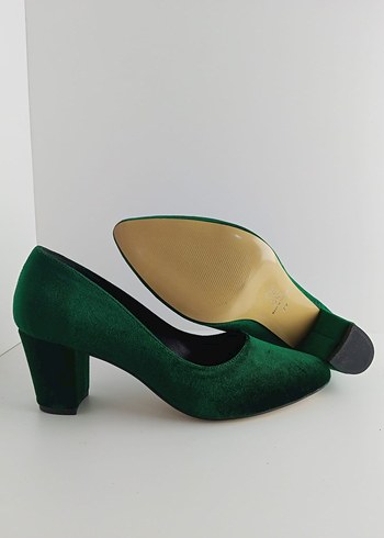 Yeşil Süet Kadın Kalın Topuk Stiletto - Görsel 2