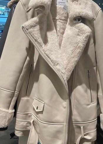 Bej Kadın Midi Boy Kürk Detaylı Ceket - Görsel 2