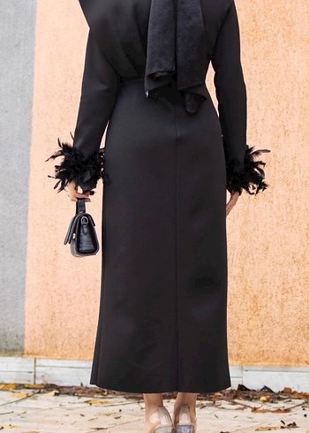 Uzun Siyah Kadın Abiye Elbise - Görsel 3