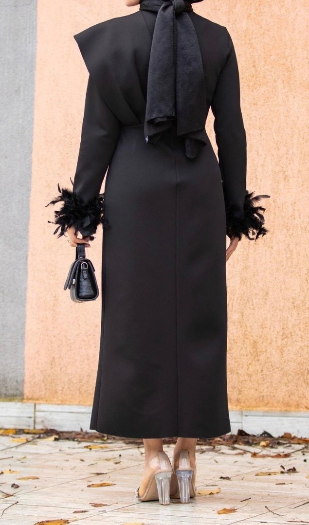 Uzun Siyah Kadın Abiye Elbise - Görsel 3