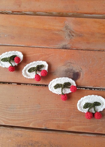 Nakışlı Örgü Kirazlı 2'li Çocuk Saç Tokası - Görsel 3