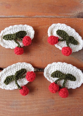 Nakışlı Örgü Kirazlı 2'li Çocuk Saç Tokası - Görsel 4