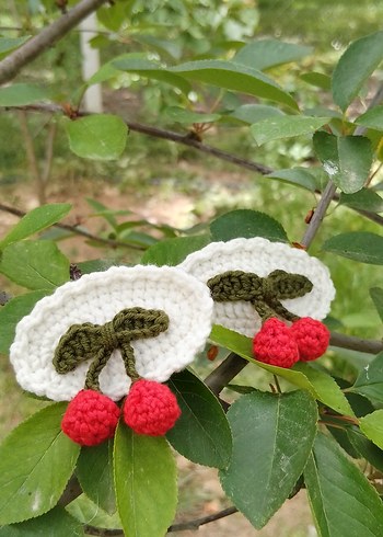 Nakışlı Örgü Kirazlı 2'li Çocuk Saç Tokası - Görsel 2