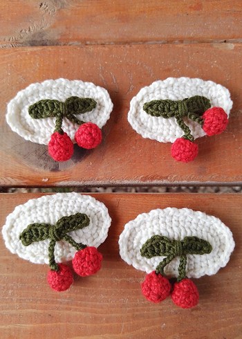 Nakışlı Örgü Kirazlı 2'li Çocuk Saç Tokası - Görsel 6