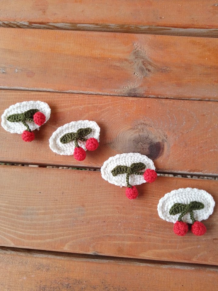 Nakışlı Örgü Kirazlı 2'li Çocuk Saç Tokası - Görsel 3