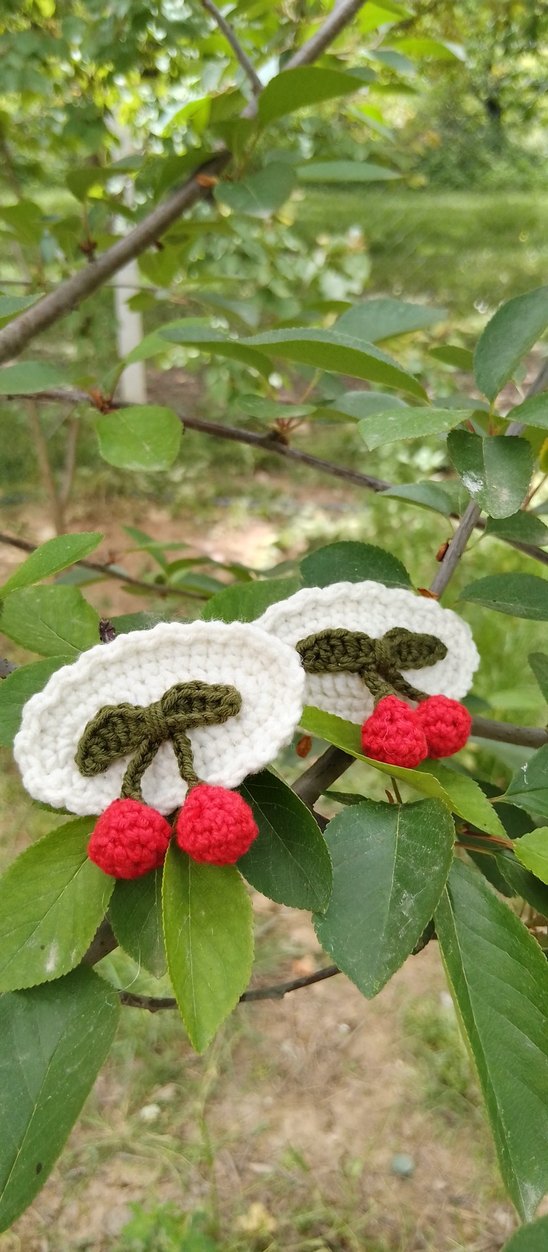 Nakışlı Örgü Kirazlı 2'li Çocuk Saç Tokası - Görsel 2