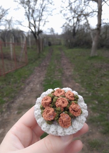 Bohem Kırmızı Çiçekli Örgü Anahtarlık - Görsel 6