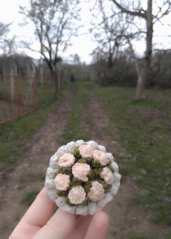 Bohem Kırmızı Çiçekli Örgü Anahtarlık - Görsel 5