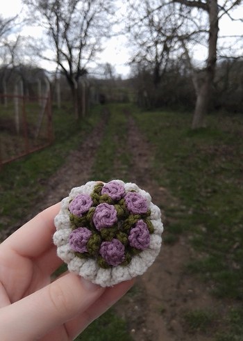 Bohem Kırmızı Çiçekli Örgü Anahtarlık - Görsel 4