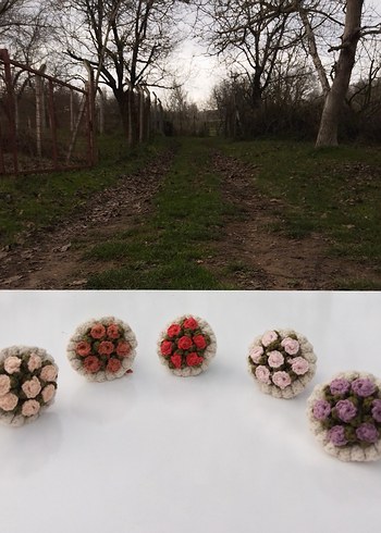 Bohem Kırmızı Çiçekli Örgü Anahtarlık - Görsel 9