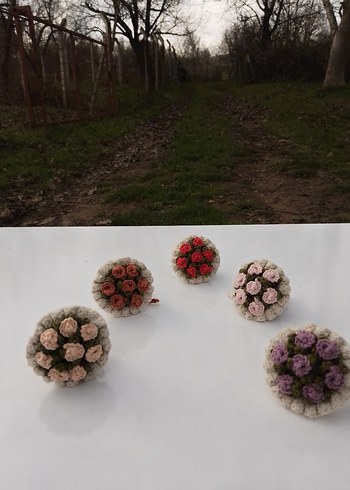 Bohem Kırmızı Çiçekli Örgü Anahtarlık - Görsel 10