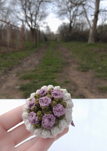 Bohem Kırmızı Çiçekli Örgü Anahtarlık - Görsel 12