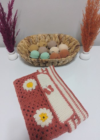 Çiçek Desenli Örgü Bohem Kadın Portföy Kitap Kabı - Görsel 3