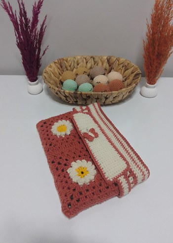 Çiçek Desenli Örgü Bohem Kadın Portföy Kitap Kabı - Görsel 2