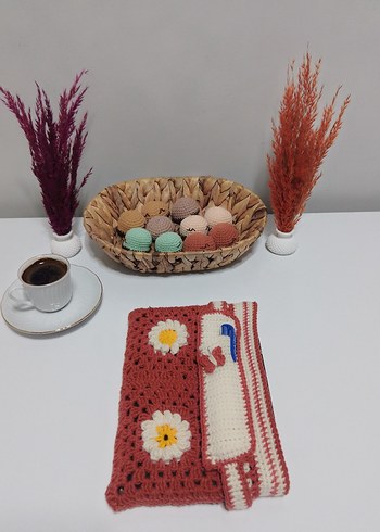 Çiçek Desenli Örgü Bohem Kadın Portföy Kitap Kabı - Görsel 9