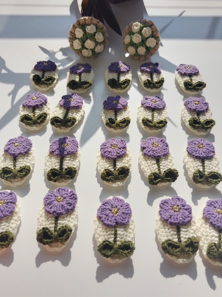 El Yapımı Bohem Çiçekli Örgü 2'li Çocuk Tokası - Görsel 2