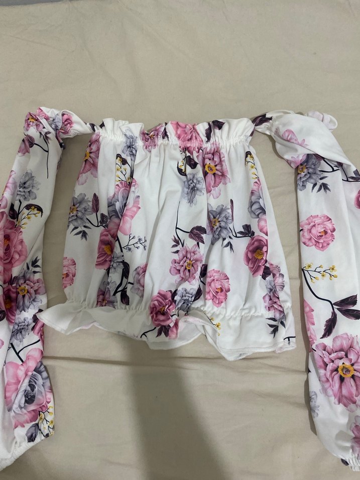 Çiçek Desenli Straplez Uzun Kollu Bluz - Görsel 2