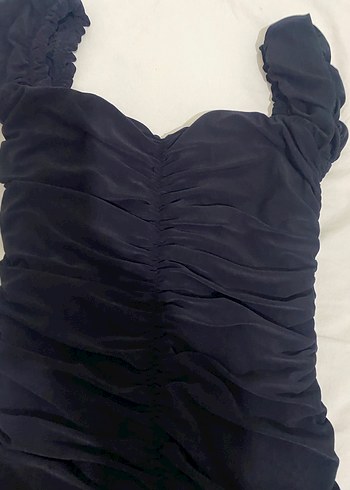 Drapeli Siyah Midi Gotik Kadın Elbise - Görsel 2