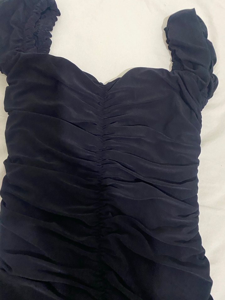 Drapeli Siyah Midi Gotik Kadın Elbise - Görsel 2