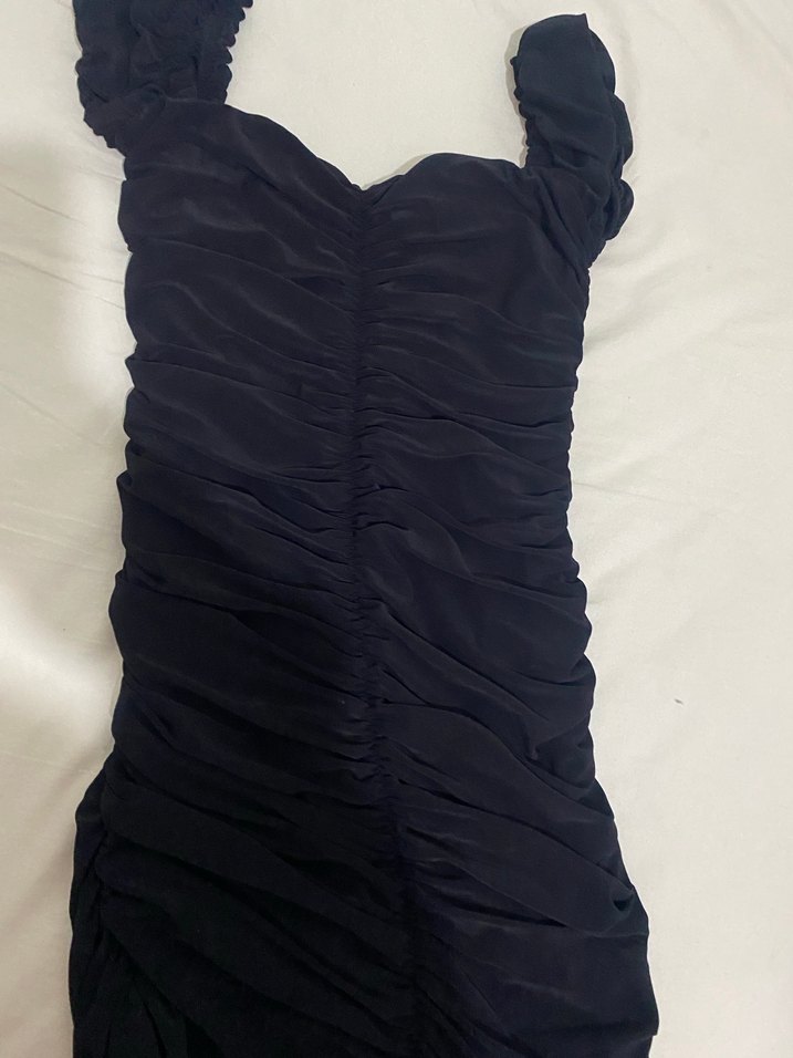 Drapeli Siyah Midi Gotik Kadın Elbise - Görsel 3