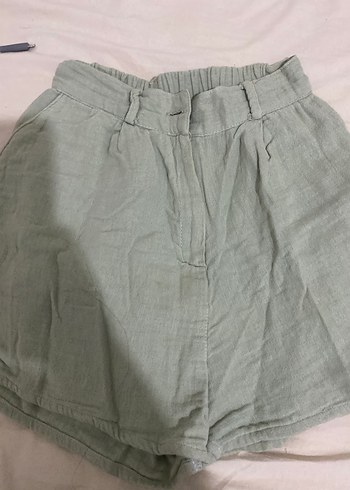 Kadın Bej Keten Yüksek Bel Mini Şort - Görsel 2