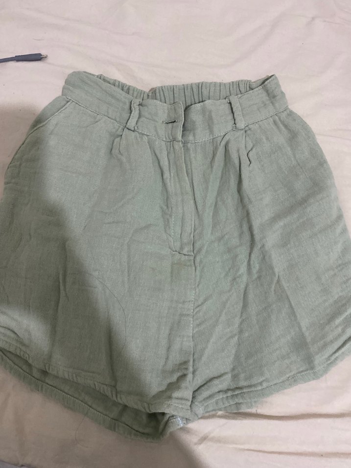 Kadın Bej Keten Yüksek Bel Mini Şort - Görsel 3