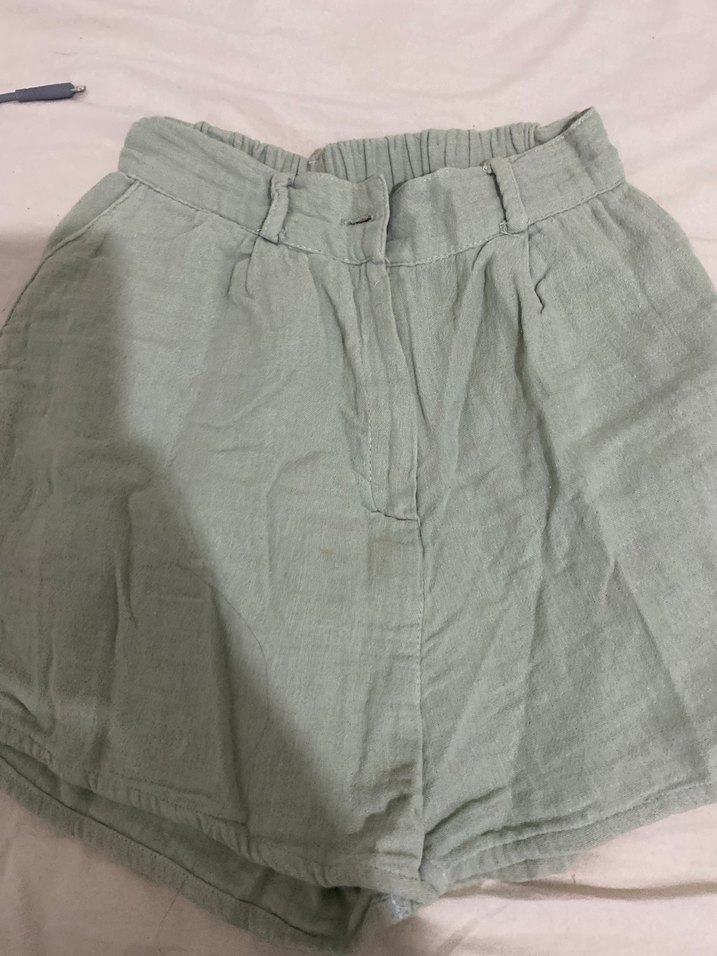 Kadın Bej Keten Yüksek Bel Mini Şort - Görsel 2