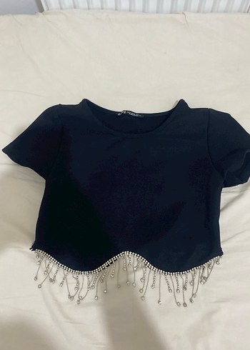 Siyah Kısa Kollu Seksi Crop Top - Görsel 2