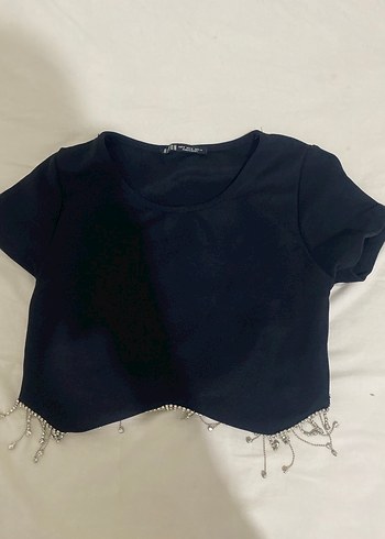 Siyah Kısa Kollu Seksi Crop Top - Görsel 3