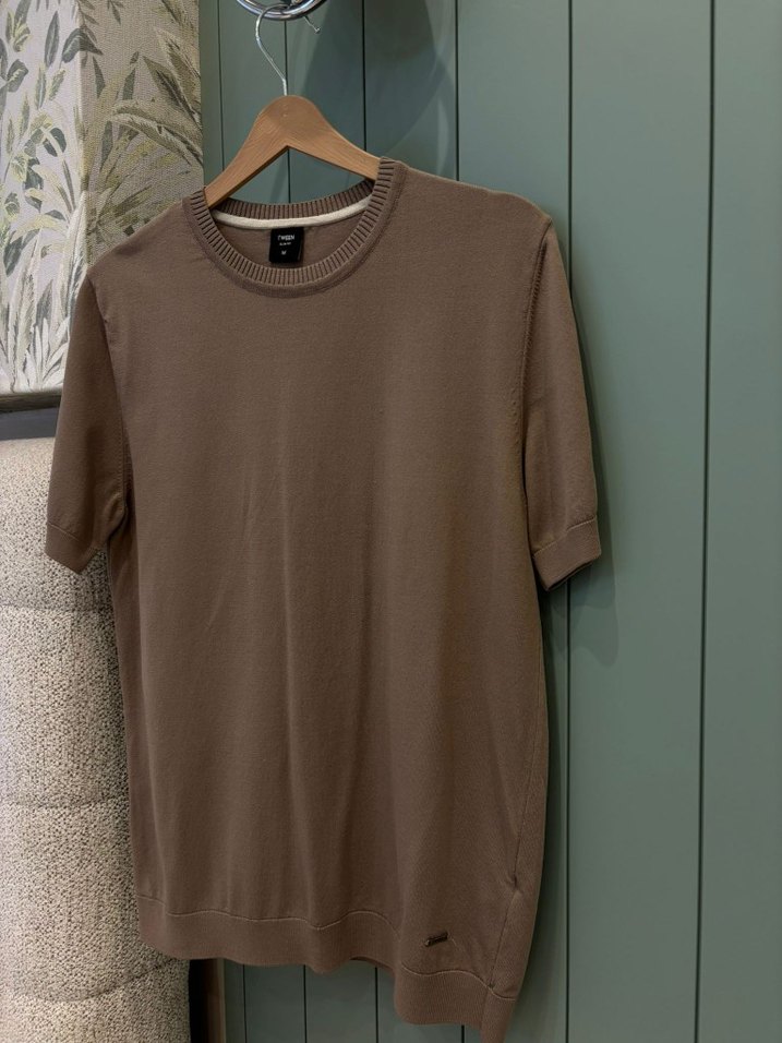 Bej Erkek Kısa Kollu Basic Tişört - Görsel 2