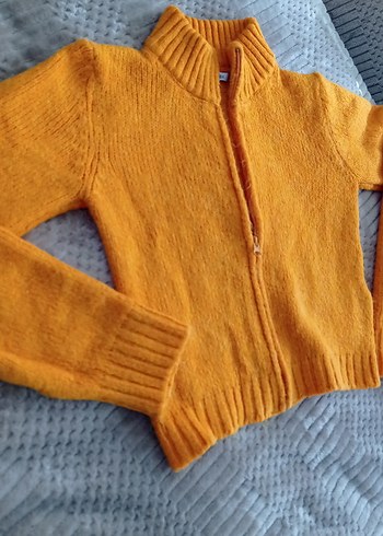 Parlak Turuncu Fermuarlı Örgü Kadın Kazak - Görsel 5
