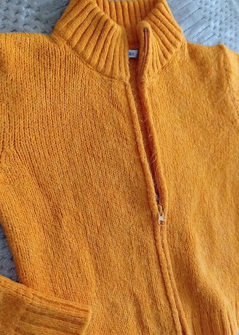 Parlak Turuncu Fermuarlı Örgü Kadın Kazak - Görsel 4