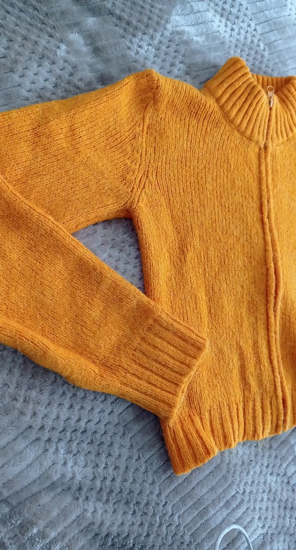 Parlak Turuncu Fermuarlı Örgü Kadın Kazak - Görsel 3