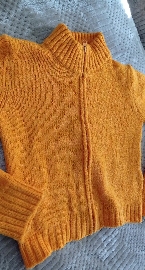 Parlak Turuncu Fermuarlı Örgü Kadın Kazak - Görsel 2