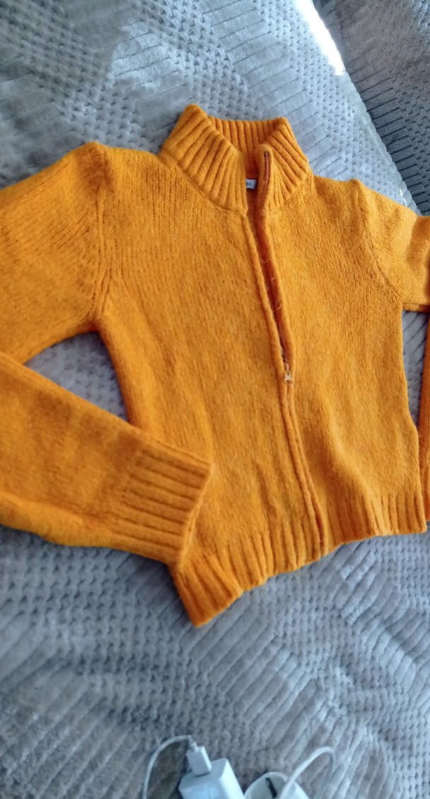 Parlak Turuncu Fermuarlı Örgü Kadın Kazak - Görsel 5