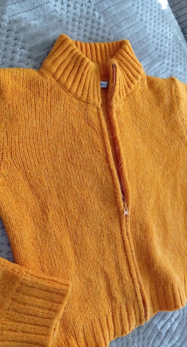 Parlak Turuncu Fermuarlı Örgü Kadın Kazak - Görsel 4