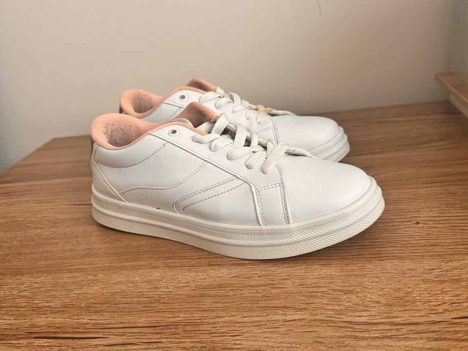 Beyaz Bağcıklı Stiletto Topuklu Kadın Spor Ayakkabı - Görsel 2