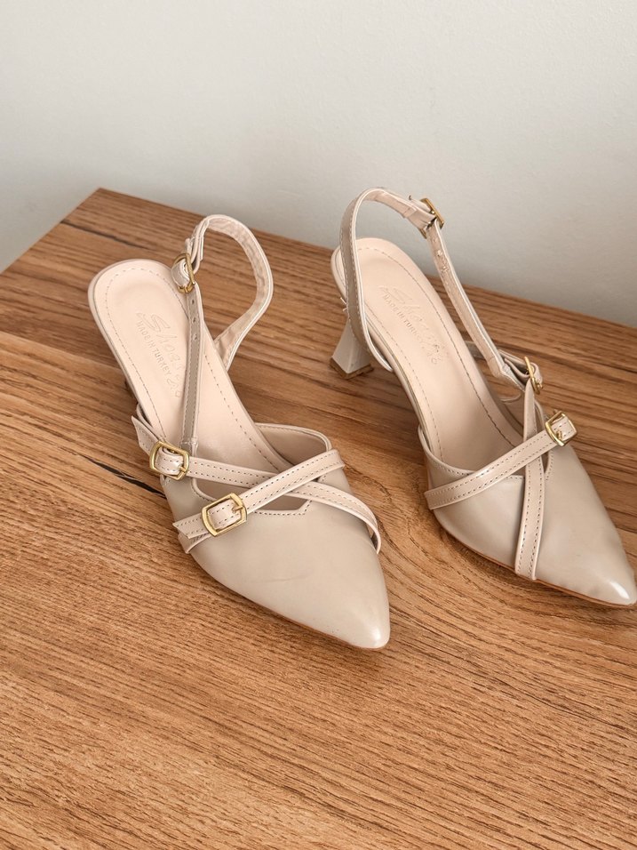 Bej Tokalı Stiletto Topuklu Kadın Ayakkabı - Görsel 2