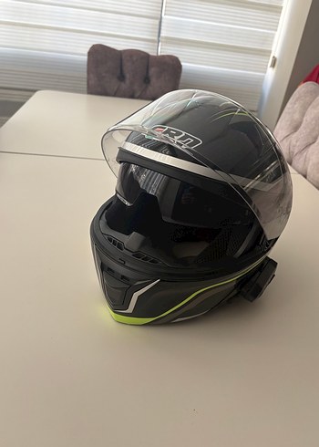 Gri-Yeşil Baskılı Motosiklet Kaskı Velcro - Görsel 2