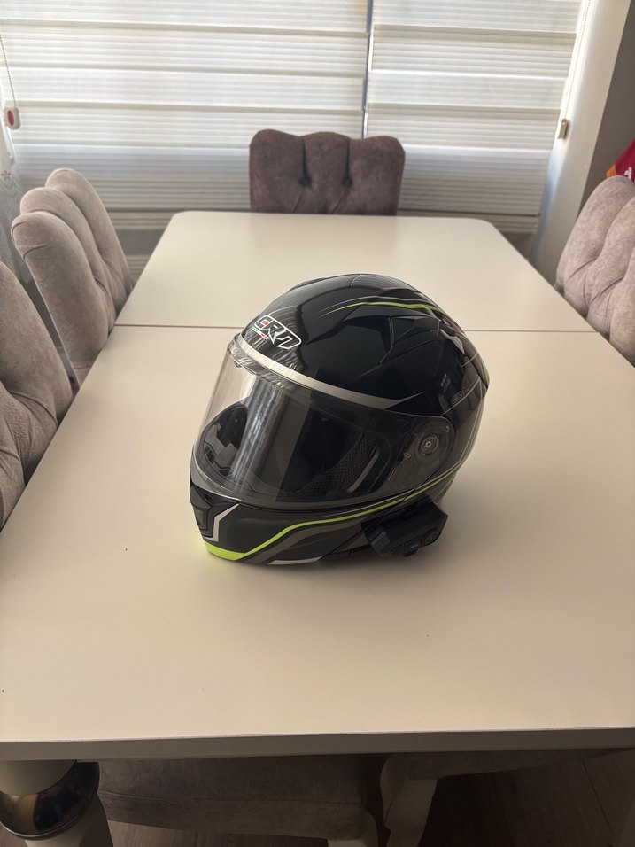 Gri-Yeşil Baskılı Motosiklet Kaskı Velcro - Görsel 3