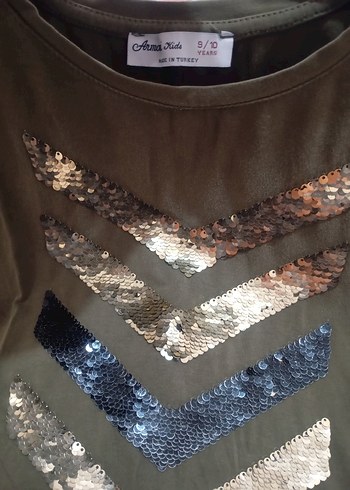 Kız Çocuk Payetli Haki Tişört - Görsel 3