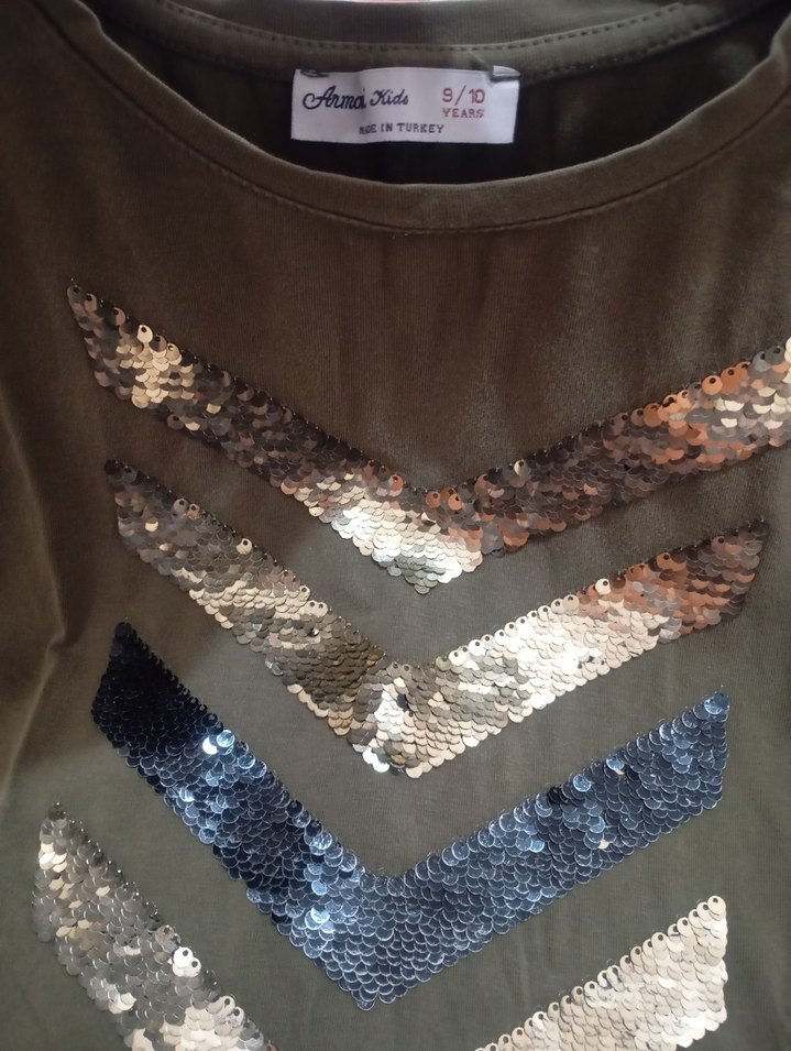 Kız Çocuk Payetli Haki Tişört - Görsel 3