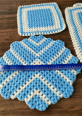 Mavi El Örgüsü Banyo Süngeri Seti - Görsel 5