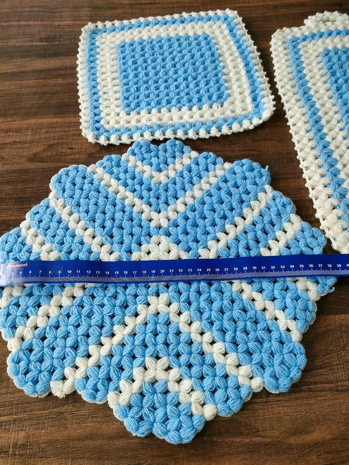 Mavi El Örgüsü Banyo Süngeri Seti - Görsel 5