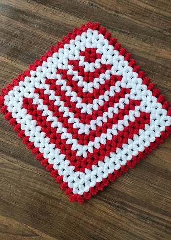 kırmızı beyaz el örgüsü banyo lifi - Görsel 3