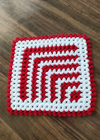 kırmızı beyaz el örgüsü banyo lifi - Görsel 2