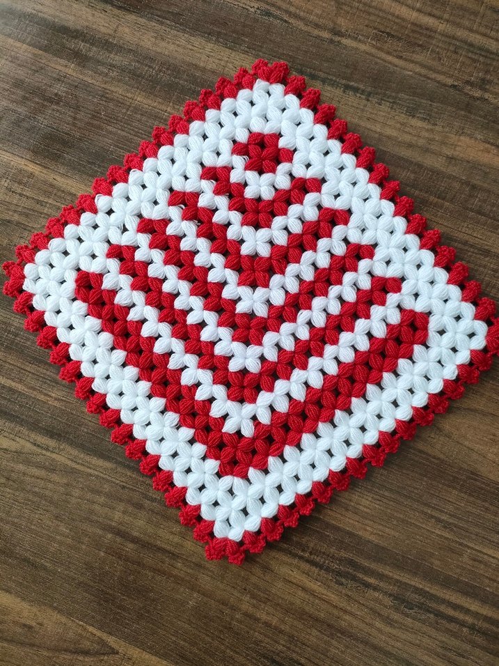 kırmızı beyaz el örgüsü banyo lifi - Görsel 3