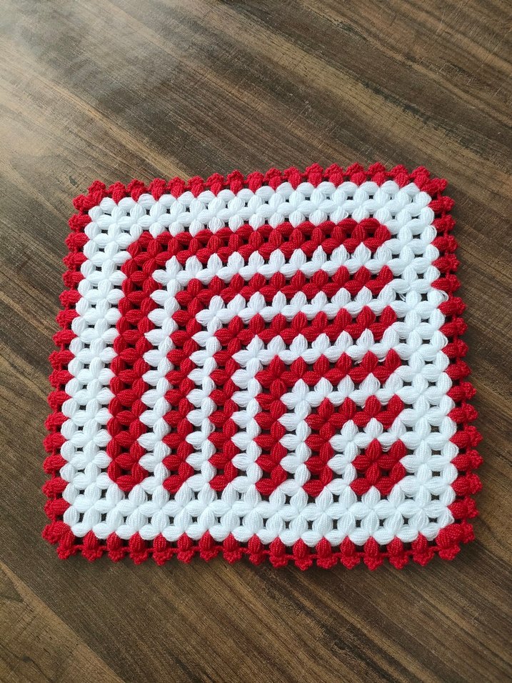 kırmızı beyaz el örgüsü banyo lifi - Görsel 2