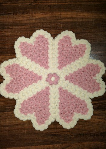 Pembe ve beyaz kalp desenli örgü banyo lifi - Görsel 2