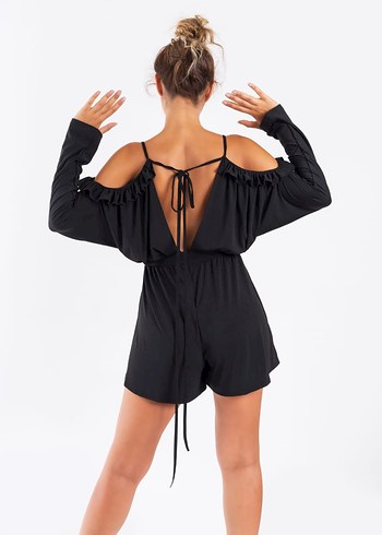 Siyah Omuz Dekolteli Şık Tulum  Mocrea - Görsel 2